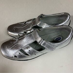 Dr. Scholl's metallic Silver leather Shoes Double Air Pillo Insole Flats 10